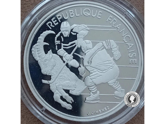 100 francs 1991 Francúzsko PROOF - Albertville 92 - Hockeyeurs sur glace et bouquetin
