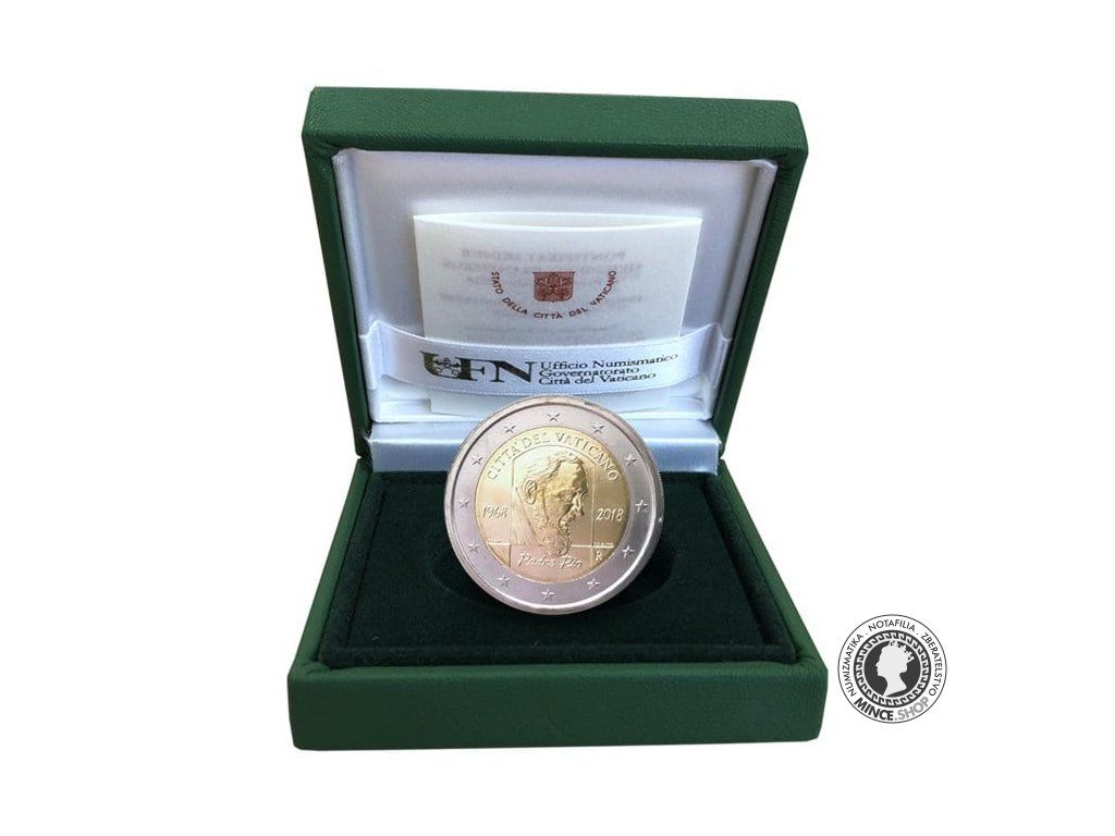 2 euro proof Vatikán 2018 - 50. výročie úmrtia talianskeho kapucínskeho kňaza a svätca Pátra Pia