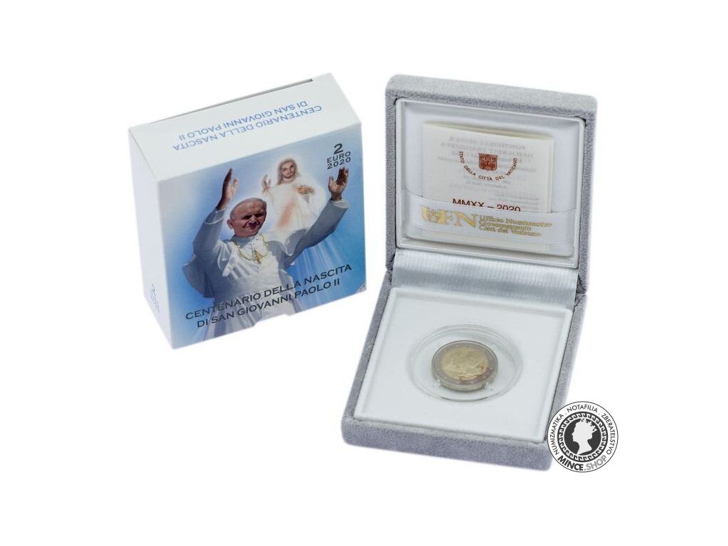 2 euro proof Vatikán 2020 - 100. výročie narodenia pápeža Jána Pavla II.
