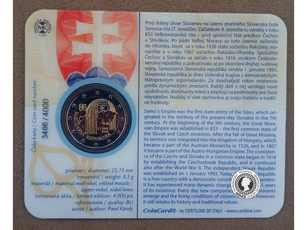 Zberateľská karta 2€ (2018) coincard - Vznik Slovenskej republiky - 25.výročie