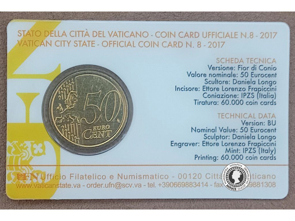 Zberateľská karta 50cent (2017) official coincard - STATTO DELA CITTA DEL VATICANO