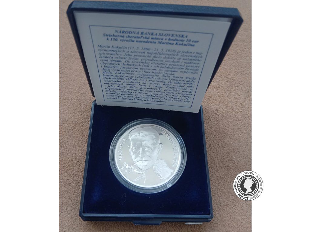 Strieborná minca Ag Proof 10€ / 2010 - Martin Kukučín – 150. výročie narodenia