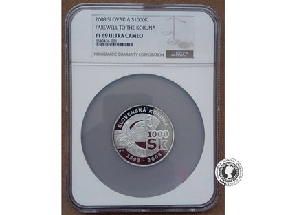 Minca Proof - SK 1000 / 2008 - Rozlúčka so slovenskou korunou - PF 69 ULTRA CAMEO