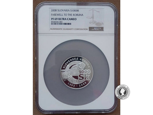 Minca Proof - SK 1000 / 2008 - Rozlúčka so slovenskou korunou - PF 69 ULTRA CAMEO