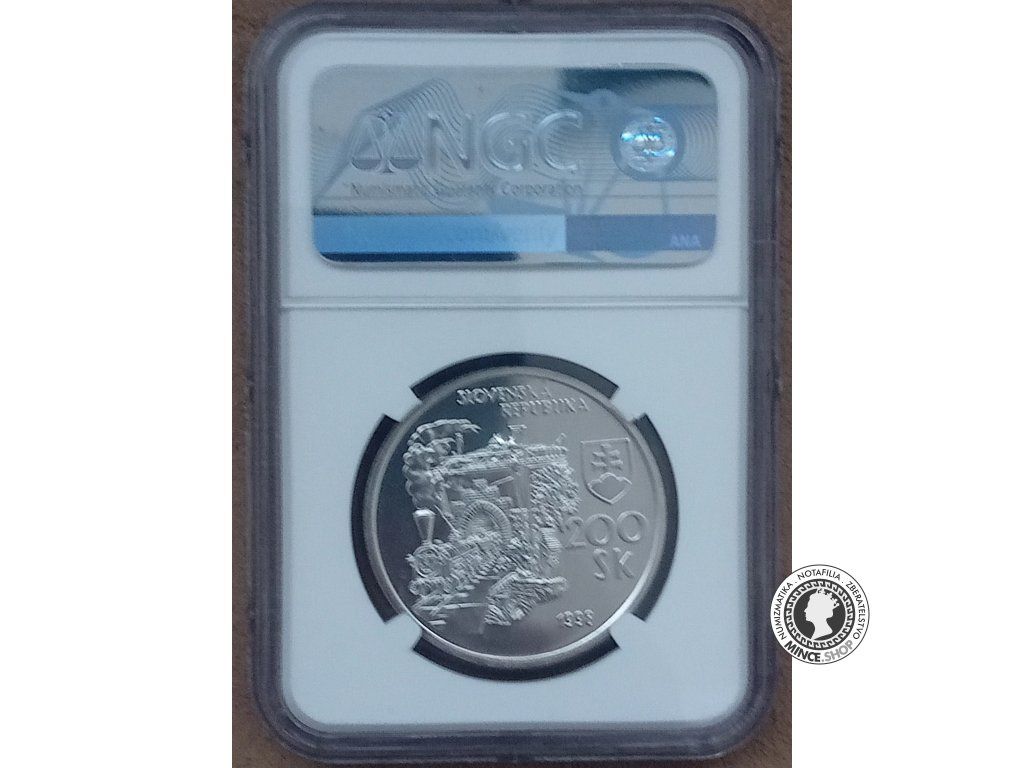 Strieborná minca 200 Sk / 1998 - Prvý parný vlak na Slovensku 1848-1998 - kvalita PF 67 ULTRA CAMEO