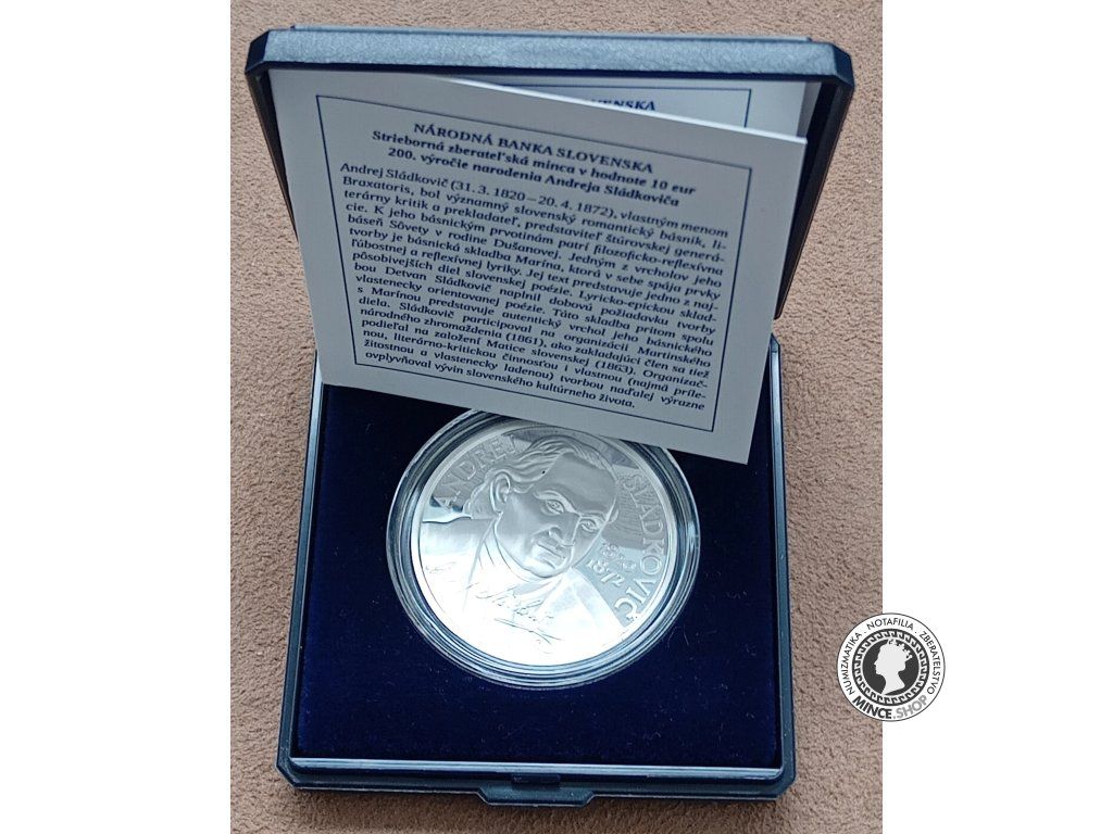 Strieborná minca Ag 10 €/2020 proof Andrej Sládkovič - 200. výročie narodenia