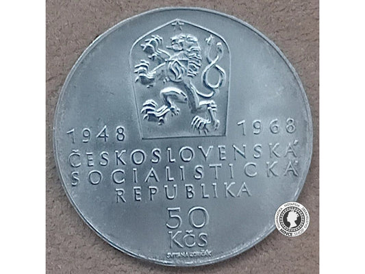 Strieborná minca 50kcs / 1968 - 50 let ČSR - kvalita BK 0/0